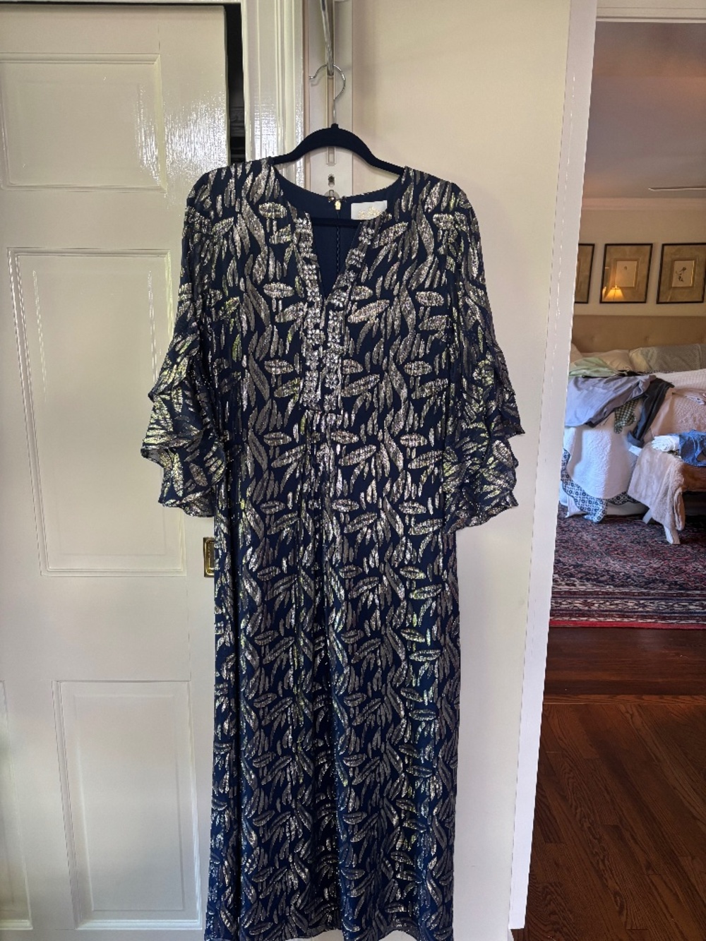 Lilly Bellina silk flowy metallic caftan